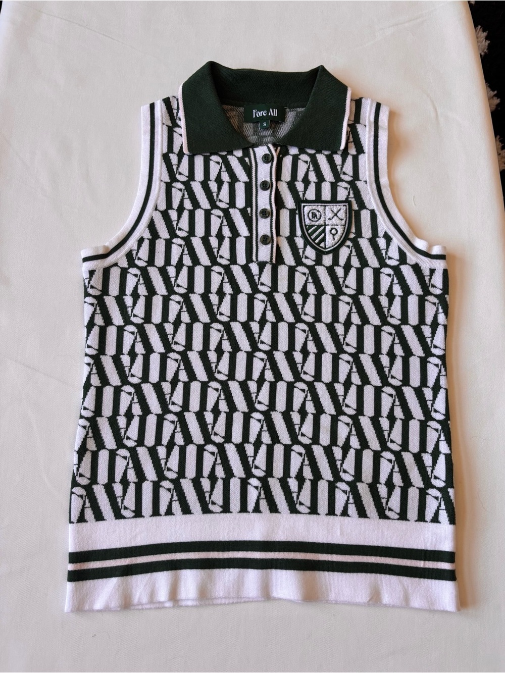 Fore All Sleeveless Knit Polo Tank Top in Dark Green and White